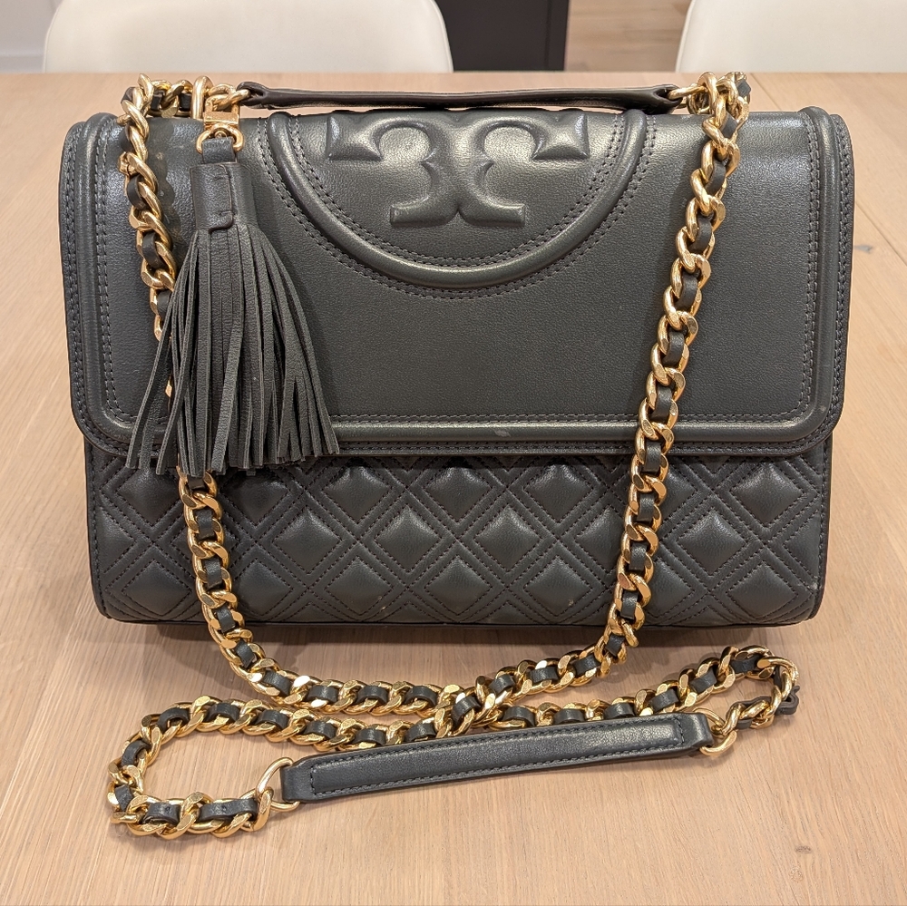 Tory Burch Dark Gray Quilted Shoulder Bag
